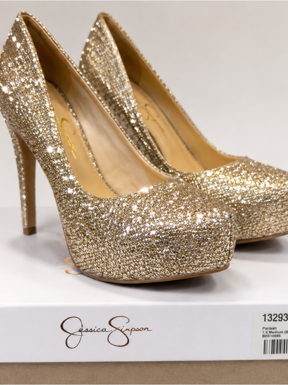 Jessica Simpson Parish Gold Glitter Platform Pumps Wedding Prom Heels Size 7.5